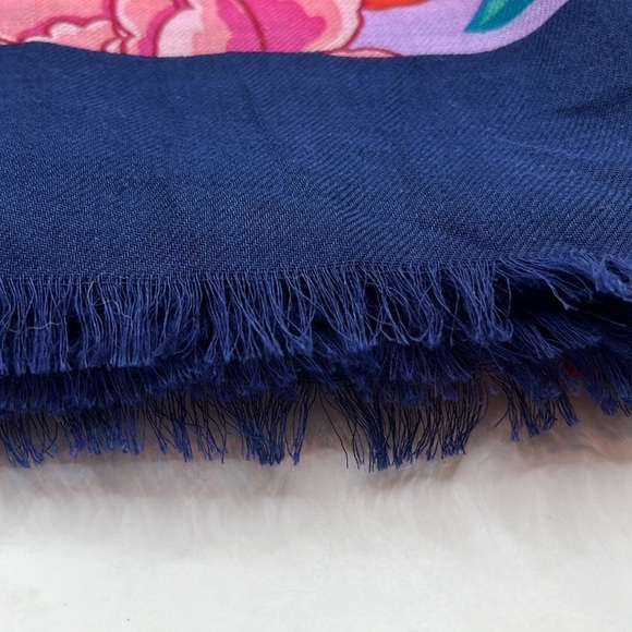 Talbots Teal and Navy Lavender Pink Red  Sketch Blooms Scarf Oblong - Picture 6 of 6